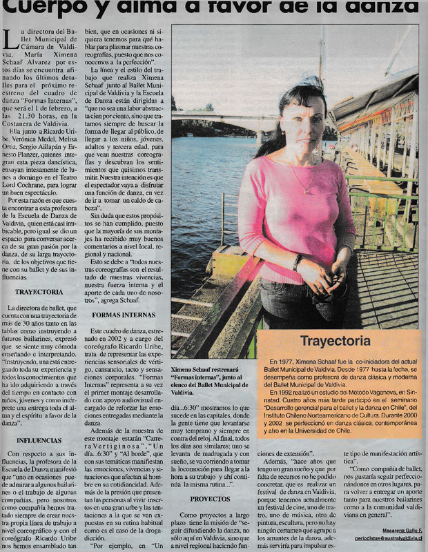 Artículo de prensa "Cuerpo y alma a favor de la danza"