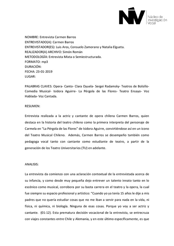 Análisis Entrevista a Carmen Barros