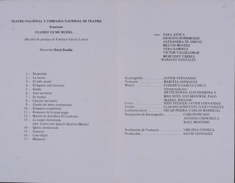 Programa de mano de la obra Cuando yo me muera