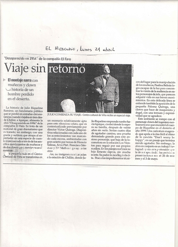 Recorte de prensa: "Viaje sin retorno"