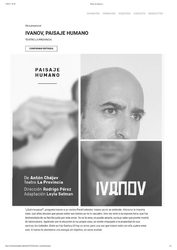 Página web promocional de Ivanov en Teatro la Memoria.