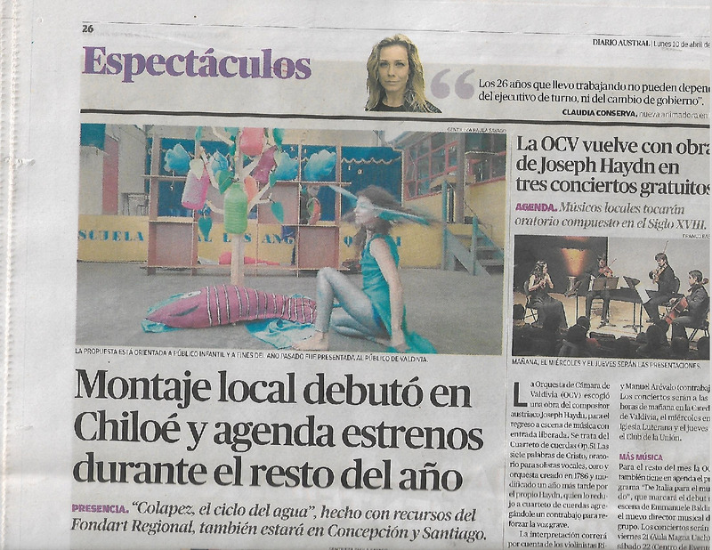 Recorte de prensa sobre reportaje de la obra "Colapez, el ciclo del agua"
