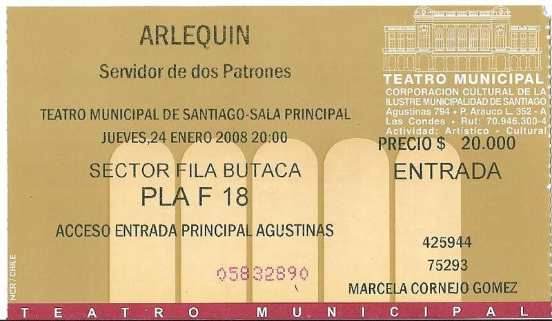 Fotografía junto a Ferruccio Soleri y entrada a su espectáculo "Arlequin"