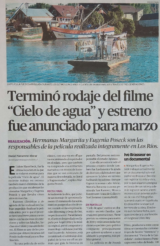 Artículo sobre fin de rodaje y estreno de "Cielo de agua"