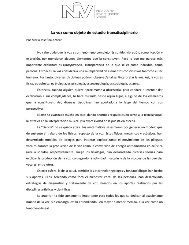 La voz como objeto de estudio transdisciplinario