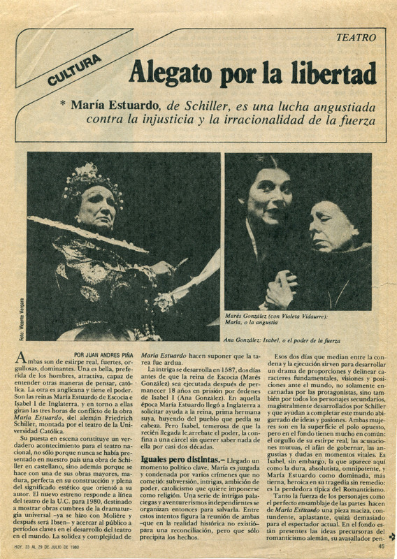Crítica teatral sobre María Estuardo