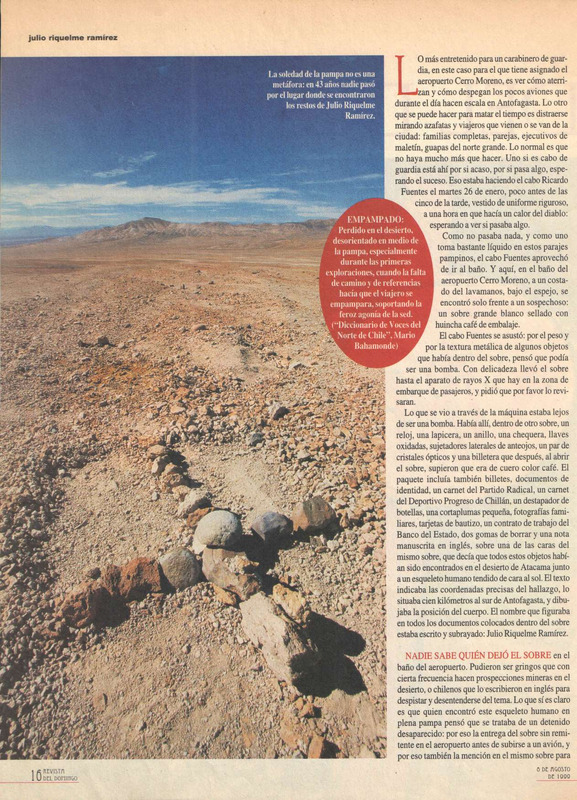 Reportaje sobre el caso de la desaparición de Julio Riquelme Ramírez