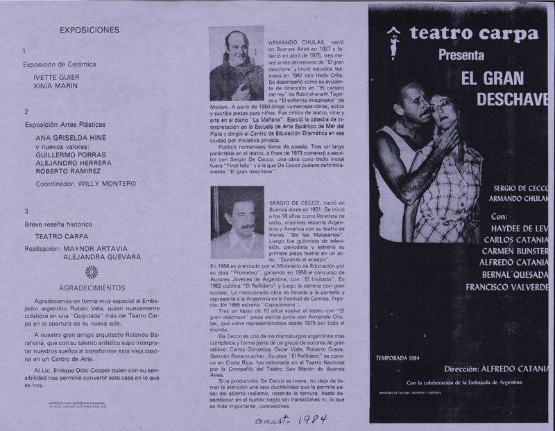 Programa de mano de la obra El Gran Deschave