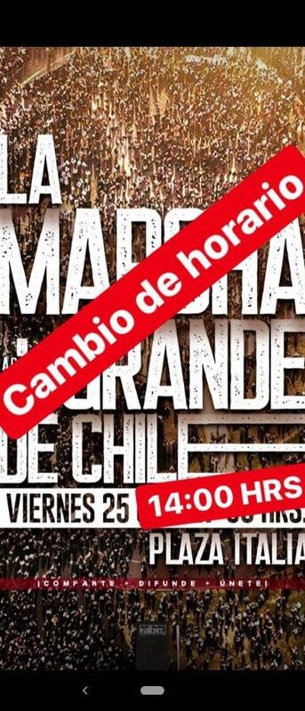 Afiche cambio de hora convocatoria a la "Marcha más grande de Chile"
