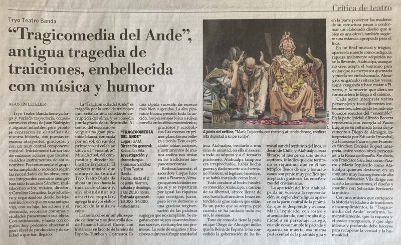 Crítica teatral de Agustin Letelier sobre Tragicomedia del Ande
