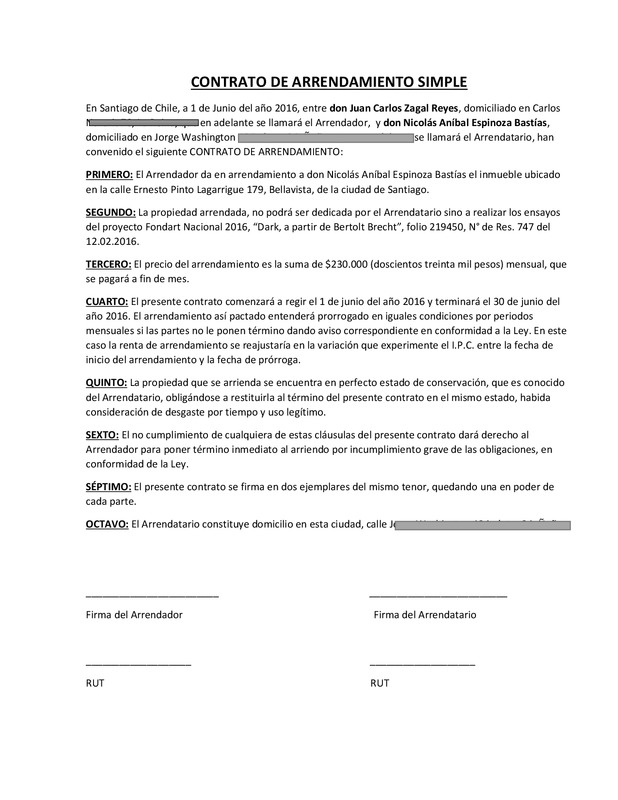 Contratos de arriendo establecidos durante la creación de Dark
