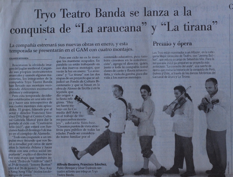Nota en diario El Mercurio sobre Tryo Teatro Banda