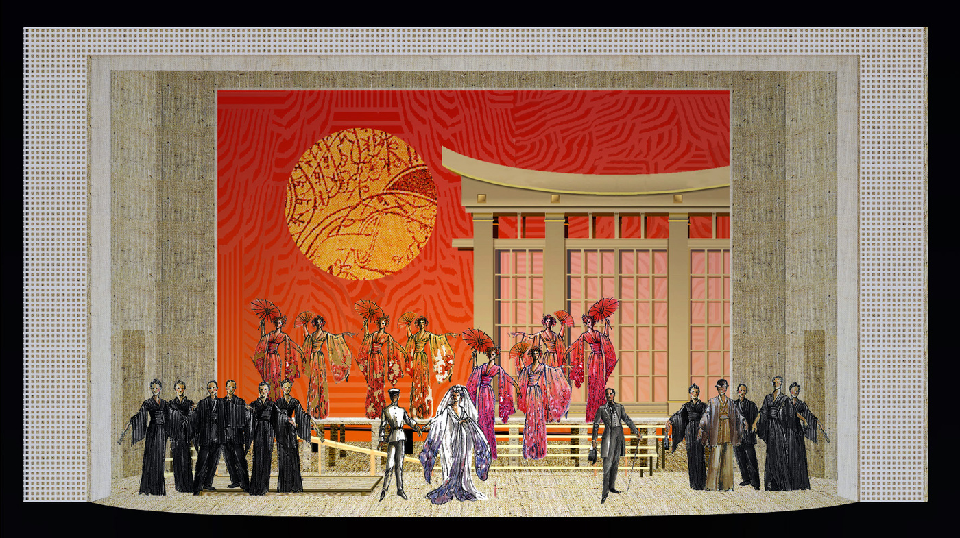 Boceto Escenográfico Madame Butterfly, Escena Coral
