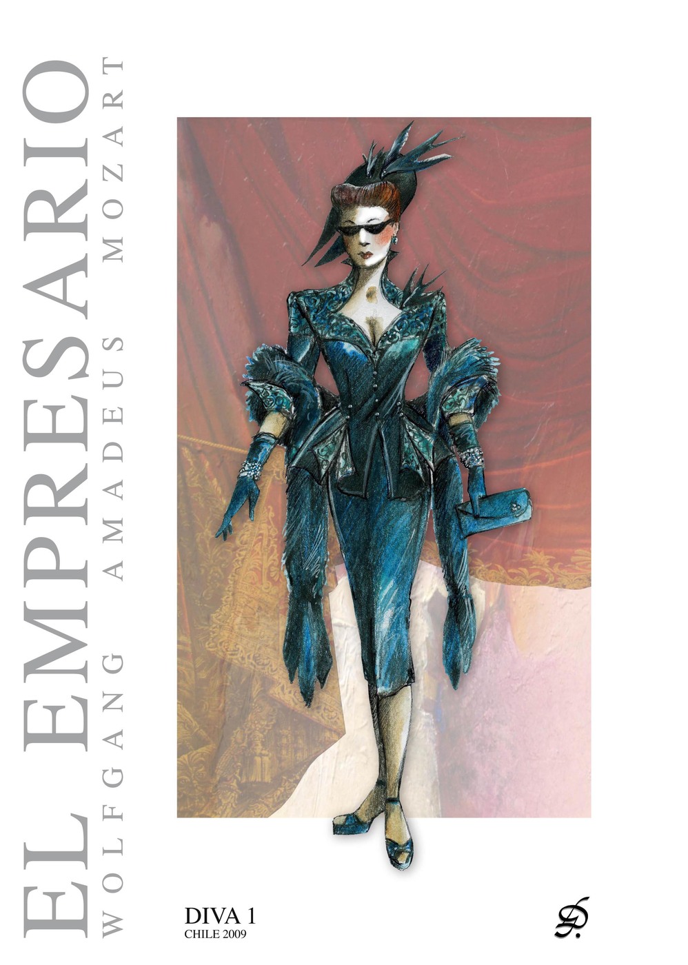 Boceto de Diseño de Vestuario, Madame Herz – El Empresario, Mozart