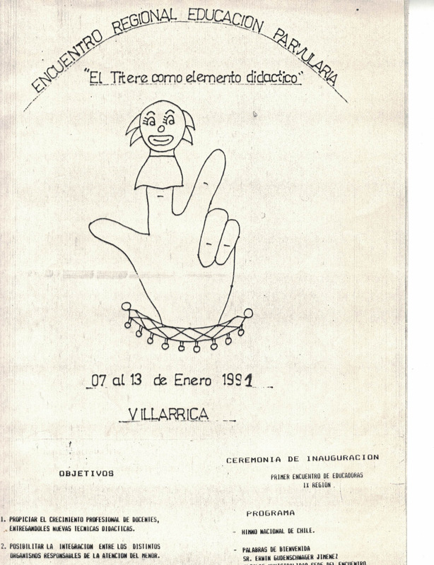 Fotocopia afiche de Encuentro Regional Educación Parvularia: "El títere como elemento didáctico"