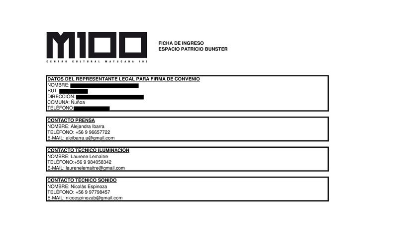 Ficha de ingreso de Dark a Centro Cultural Matucana 100