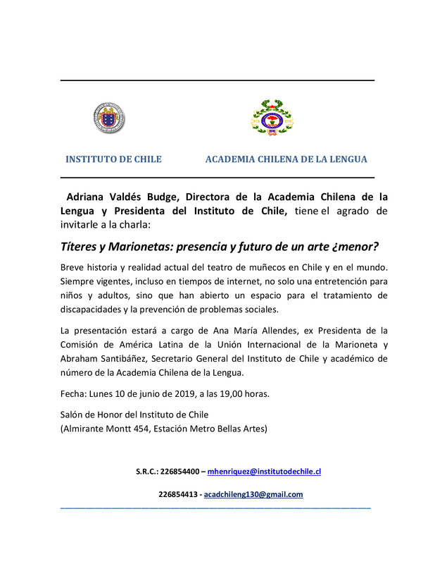 Invitación a la charla "Títeres y Marionetas: presencia y futuro de un arte ¿menor?
