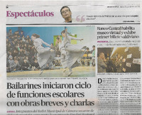 Recorte de prensa títulado "Bailarines iniciaron ciclo de funciones escolares con obras breves y charlas"