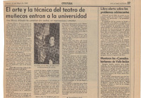 Recorte de pensa: "El arte y la técnica del teatro de muñecos entran a la universidad"
